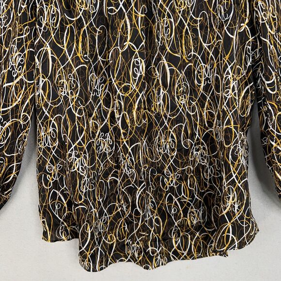 Diane von Furstenberg Blouse Womens 8 Black Gold White Silk Tie Waist Peasant - Picture 4 of 16